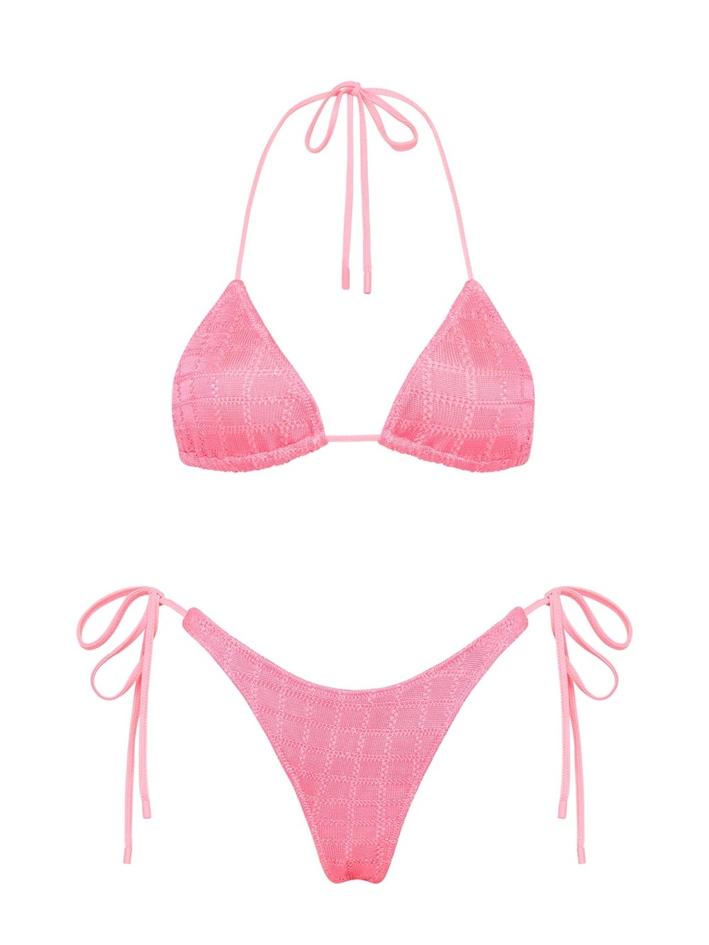triangl swimwear Pink Crochet Tie Bikini Set